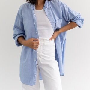 Lands End 100 Cotton Blue Oxford Button Up